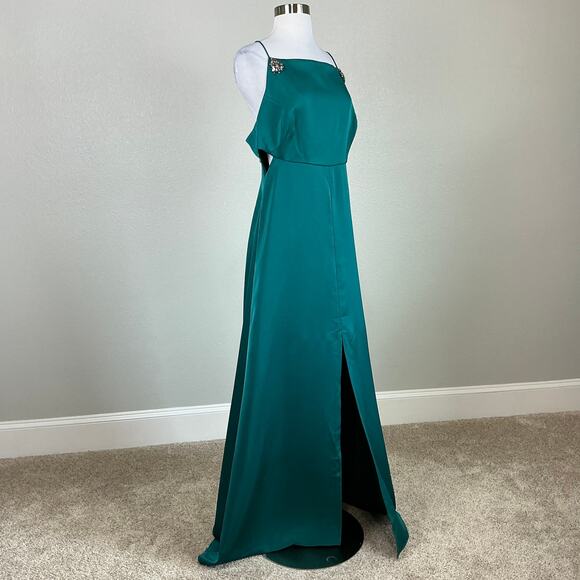 Sachin & Babi Satin Cut Out A-Line Long Evening Gown Green Size 10 Formal Dress - Picture 3 of 13